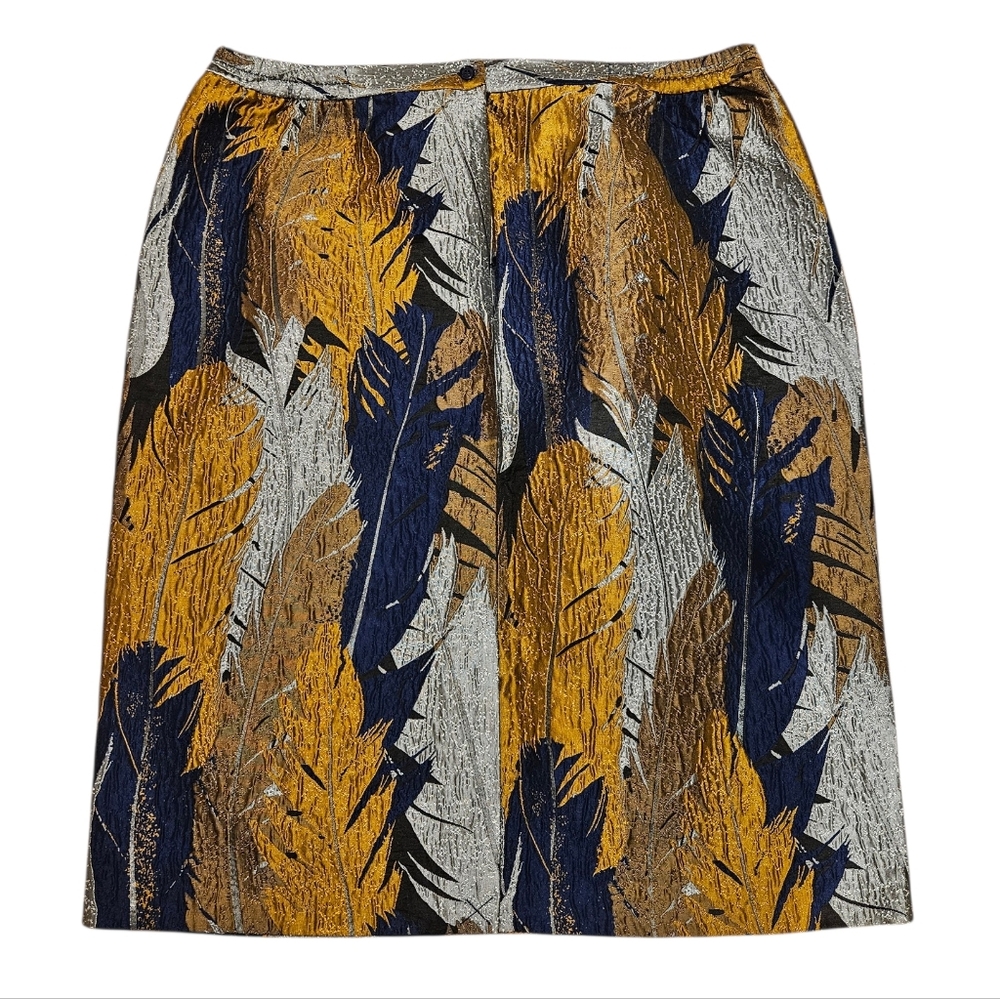 NEW Multicolor Brocade Pencil Skirt EY Boutique Abstract Feather Print 24W